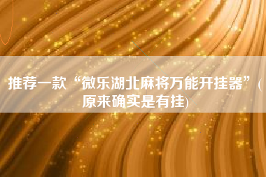 推荐一款“微乐湖北麻将万能开挂器”(原来确实是有挂)